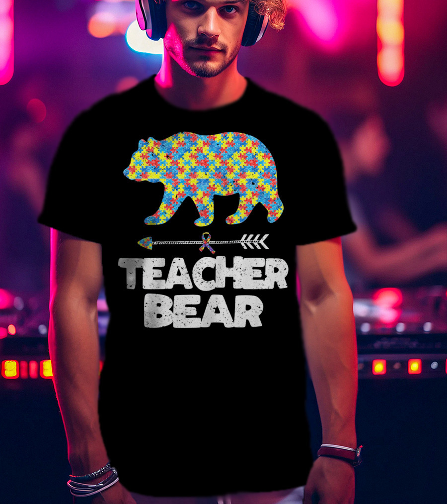 TEACHER BEAR Autism Puzzle Bear With Arrow T-Shirt