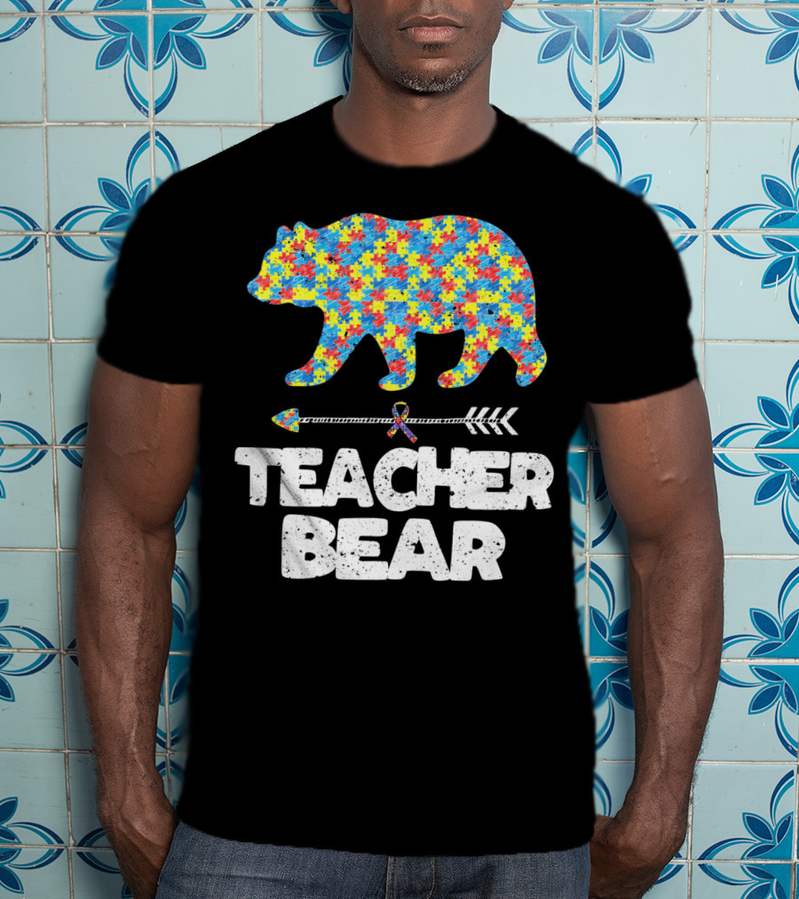 TEACHER BEAR Autism Puzzle Bear With Arrow T-Shirt