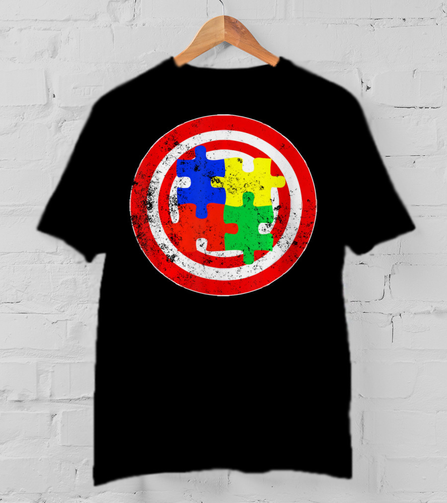 Autism Awareness Puzzle Shield Captain Autism T-Shirt