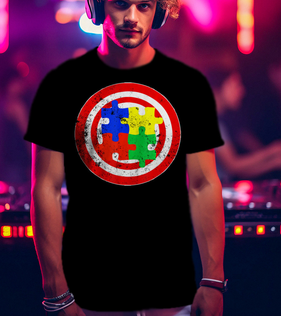 Autism Awareness Puzzle Shield Captain Autism T-Shirt