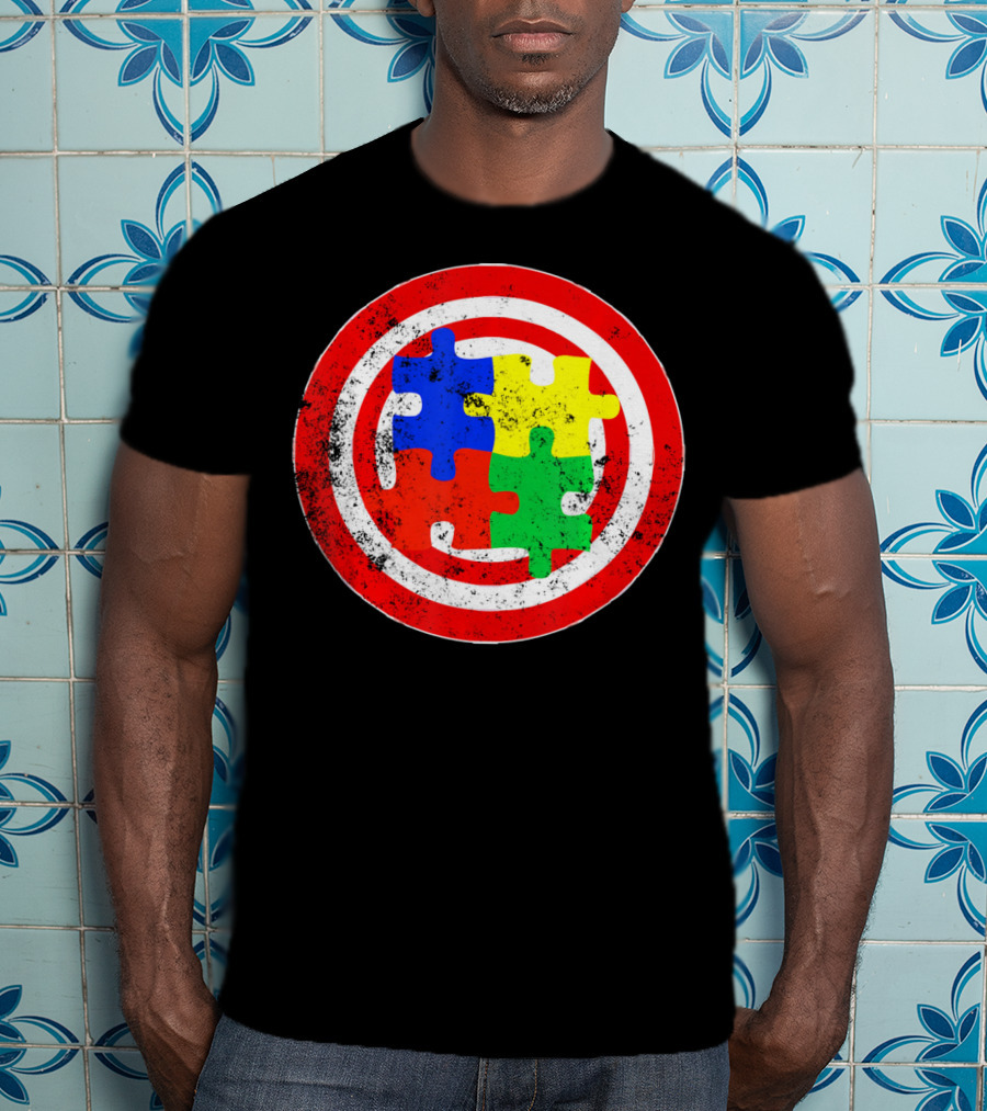 Autism Awareness Puzzle Shield Captain Autism T-Shirt