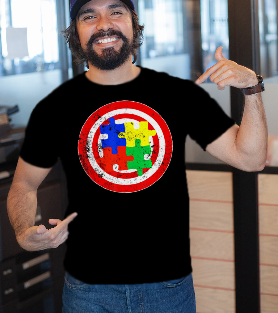 Autism Awareness Puzzle Shield Captain Autism T-Shirt
