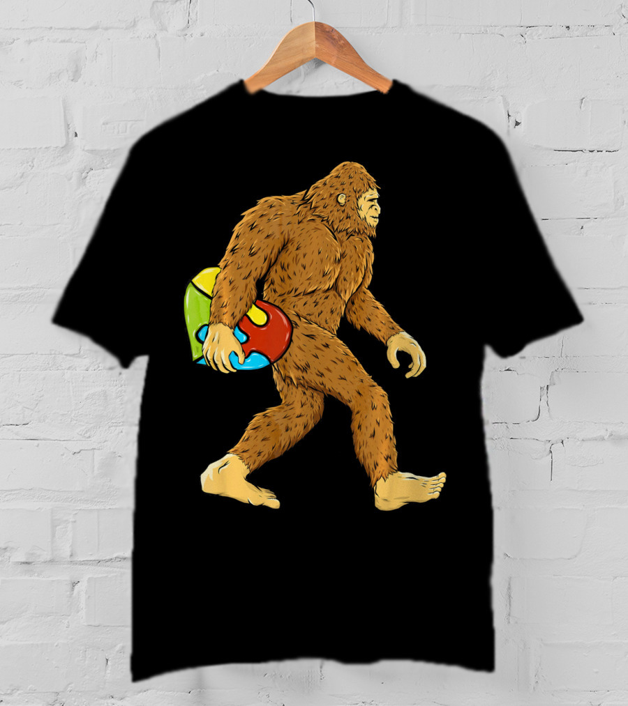 Autism Awareness Bigfoot Carrying Puzzle Heart T-Shirt