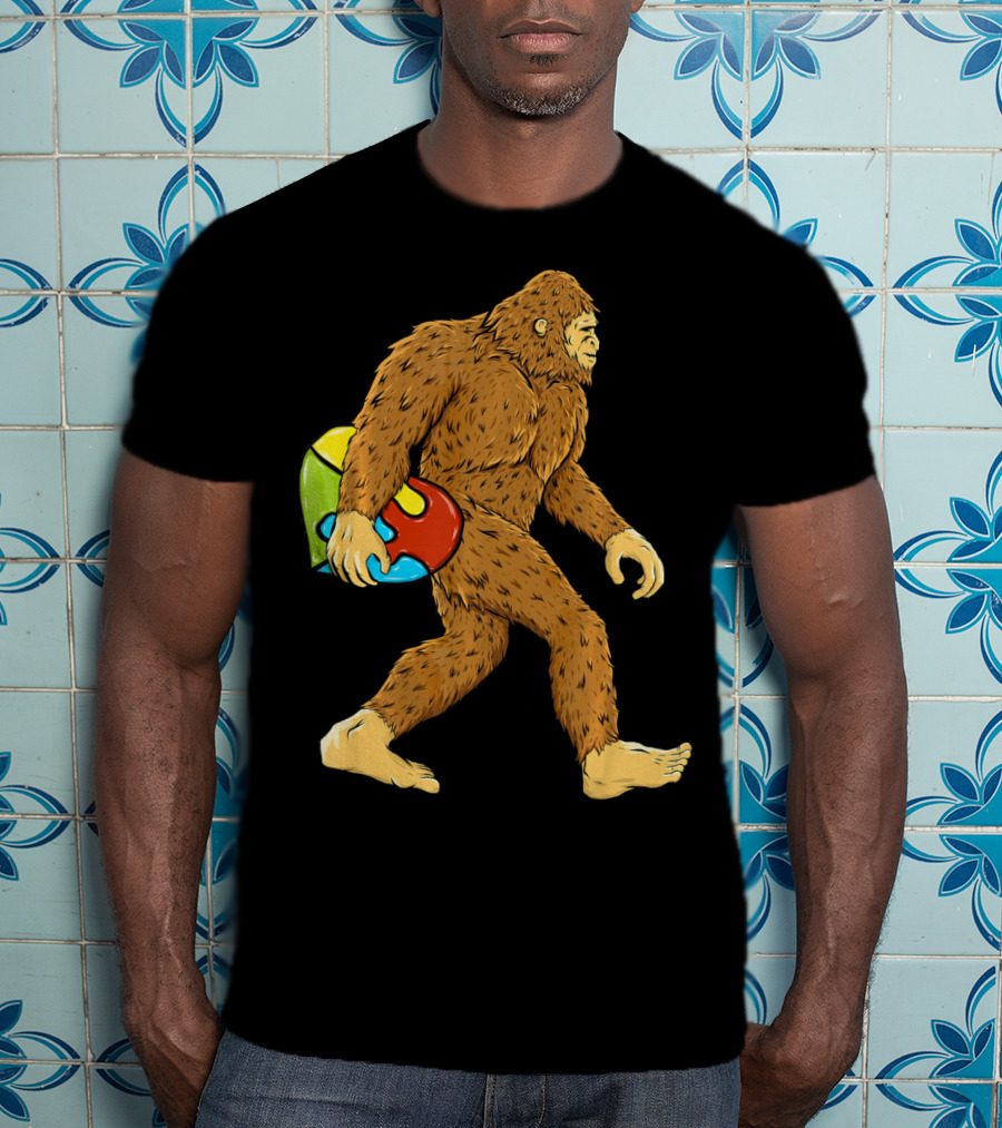 Autism Awareness Bigfoot Carrying Puzzle Heart T-Shirt