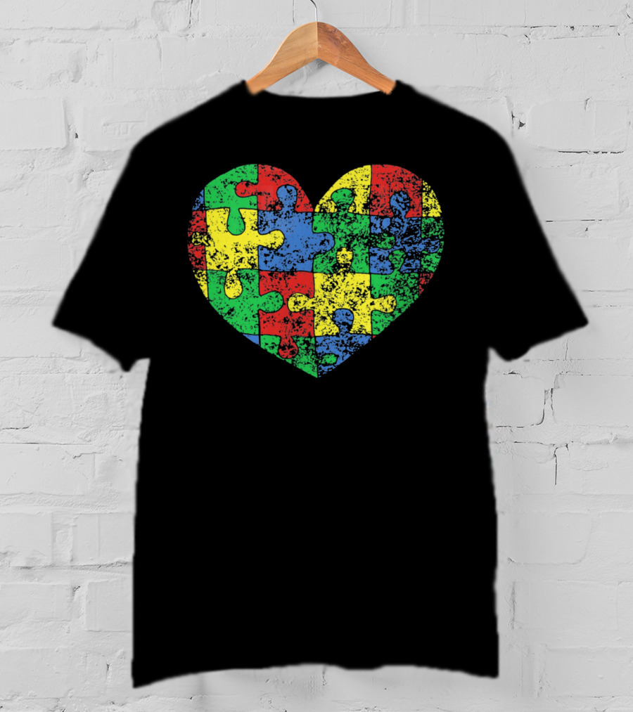 Distressed Heart Puzzle Autism T-Shirt