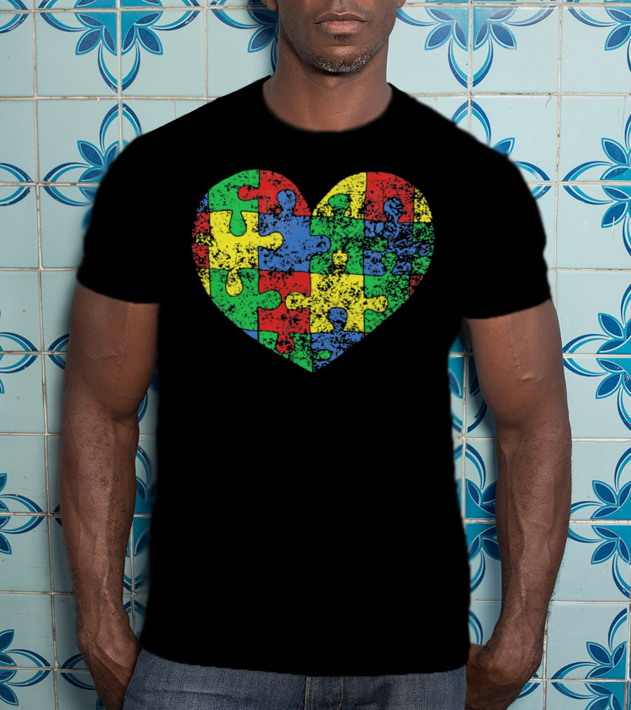 Distressed Heart Puzzle Autism T-Shirt