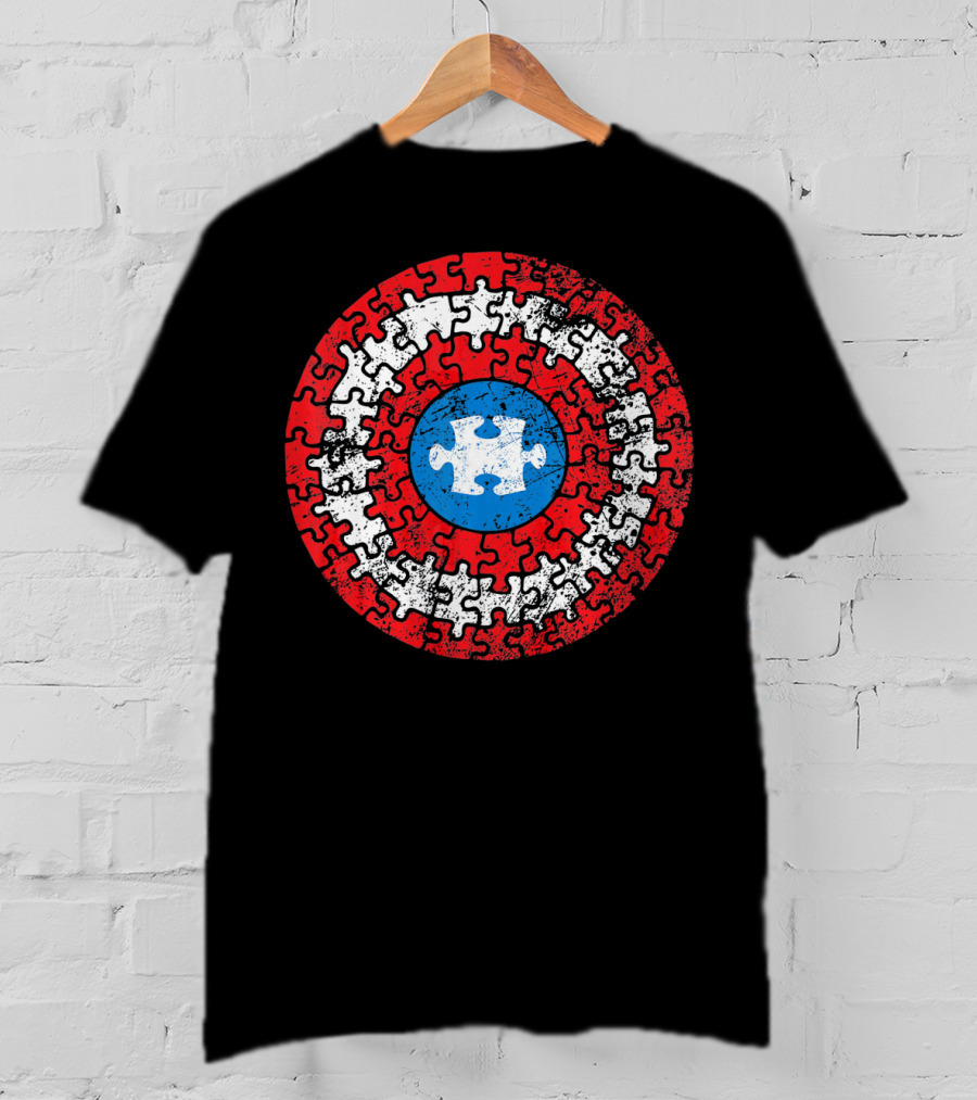 Captain Autism Awareness Puzzle Shield Superhero T-Shirt