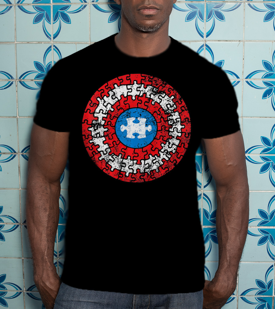 Captain Autism Awareness Puzzle Shield Superhero T-Shirt