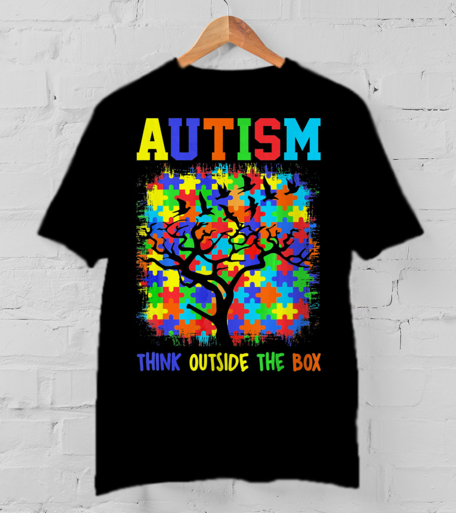 Autism Think Outside The Box Puzzle Tree T-Shirt