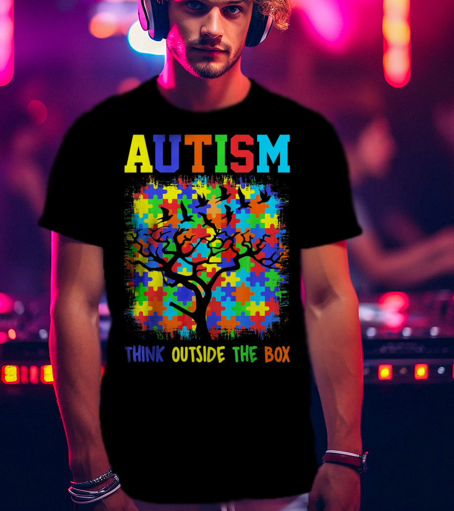 Autism Think Outside The Box Puzzle Tree T-Shirt