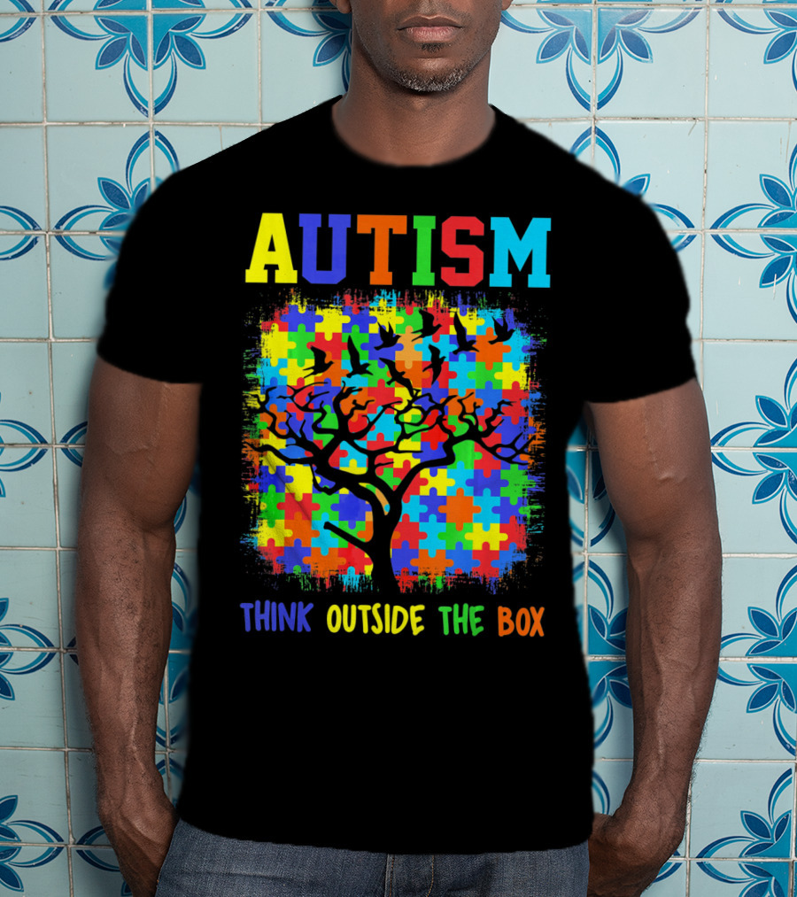 Autism Think Outside The Box Puzzle Tree T-Shirt