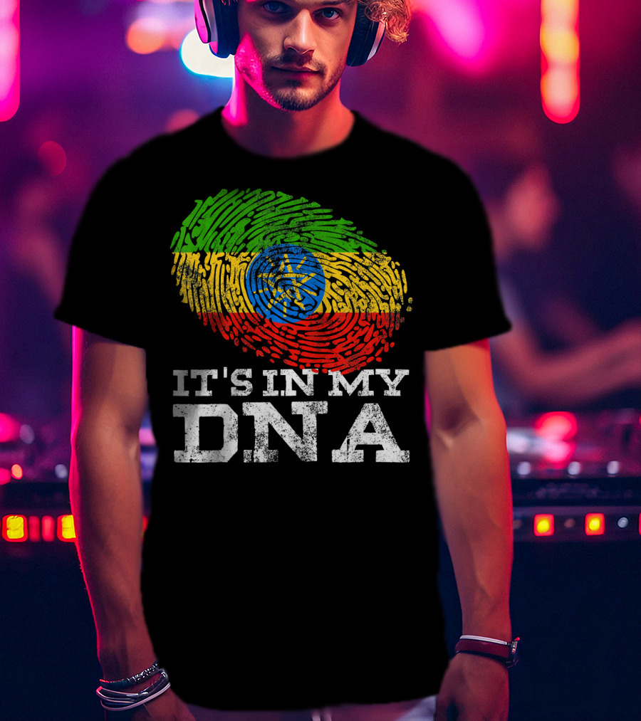 It's In My DNA Ethiopian Flag Fingerprint T-Shirt