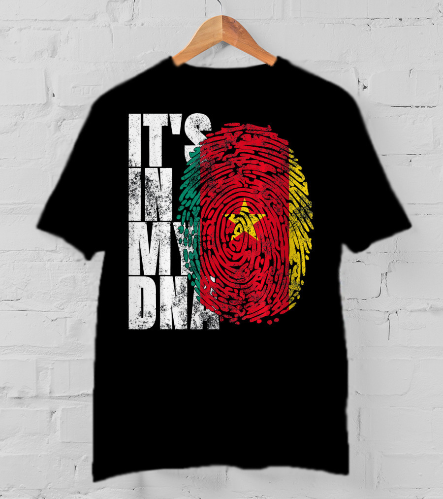 IT'S IN MY DNA Cameroonian Afro American Flag Fingerprint T-Shirt
