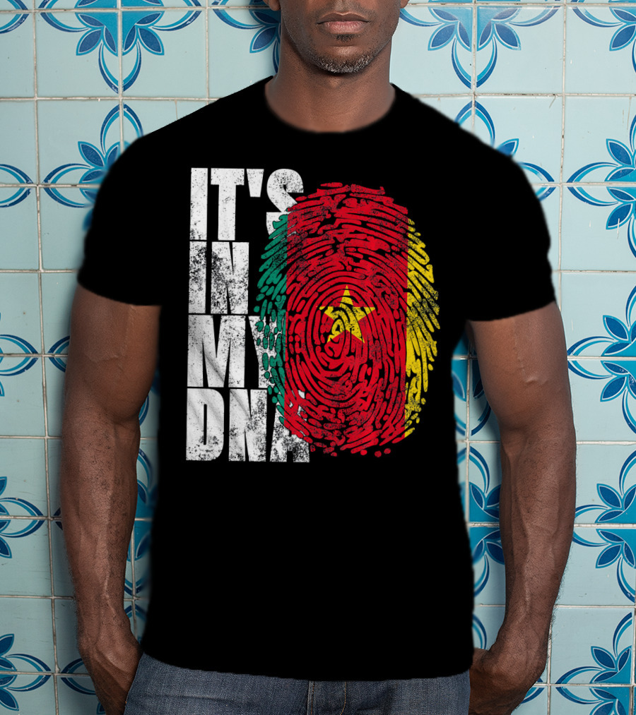 IT'S IN MY DNA Cameroonian Afro American Flag Fingerprint T-Shirt