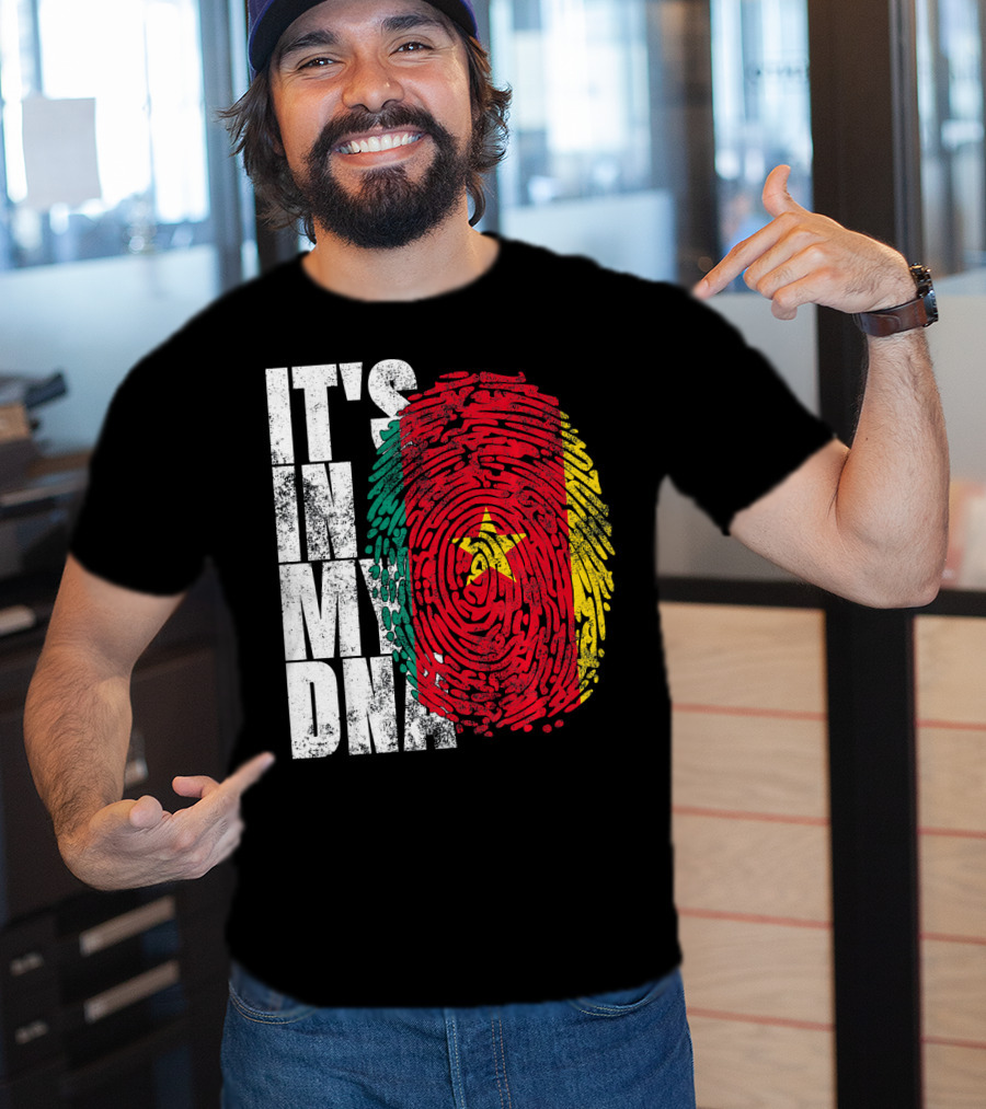 IT'S IN MY DNA Cameroonian Afro American Flag Fingerprint T-Shirt