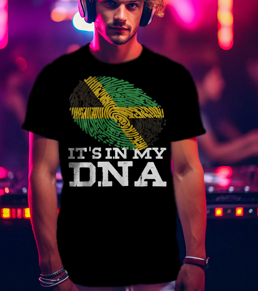 It's In My DNA Jamaican Pride Fingerprint Flag T-Shirt