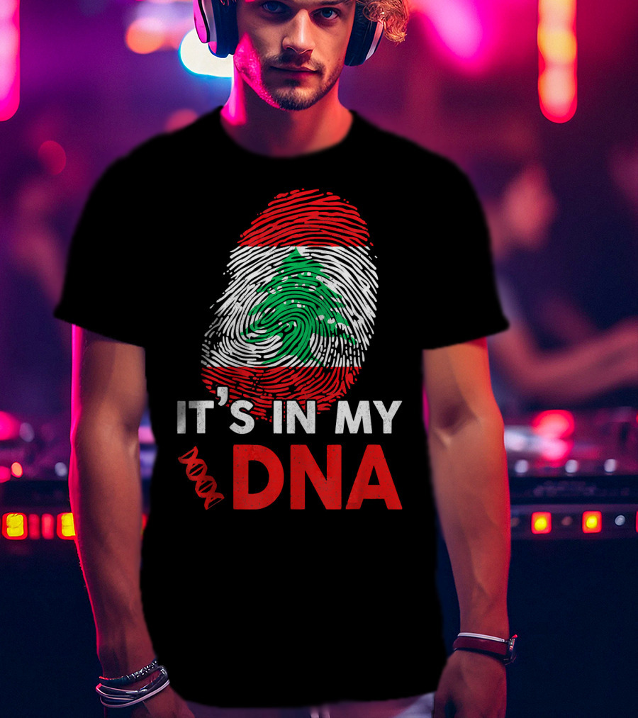Lebanon It's In My DNA Lebanese Fingerprint Flag T-Shirt
