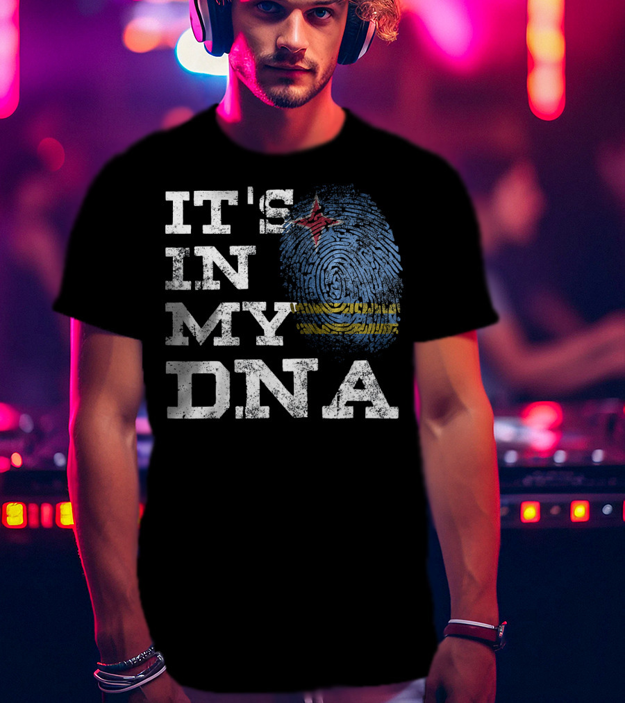 IT'S IN MY DNA Aruban Proud Aruba Flag Fingerprint T-Shirt