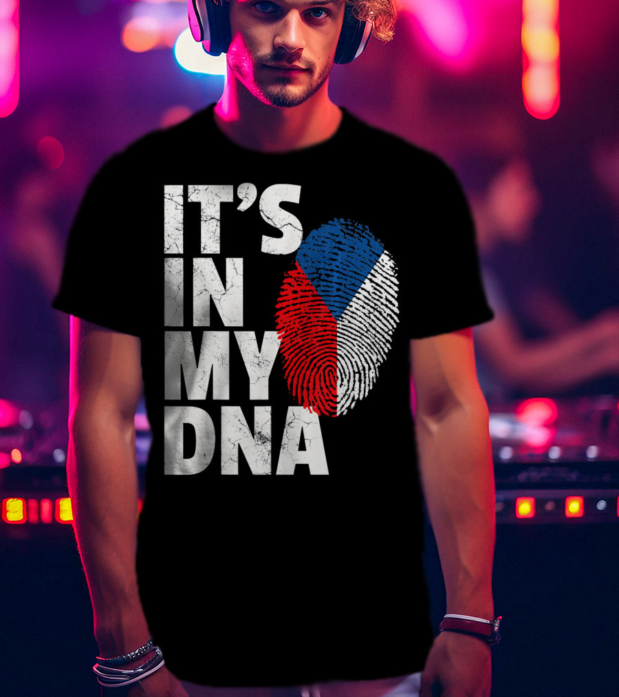 IT'S IN MY DNA Czechia Czech Republic Fingerprint Flag T-Shirt