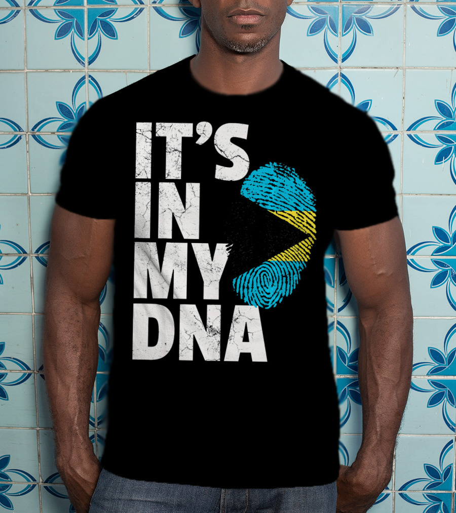 IT'S IN MY DNA Bahamas Bahamian Flag Fingerprint T-Shirt