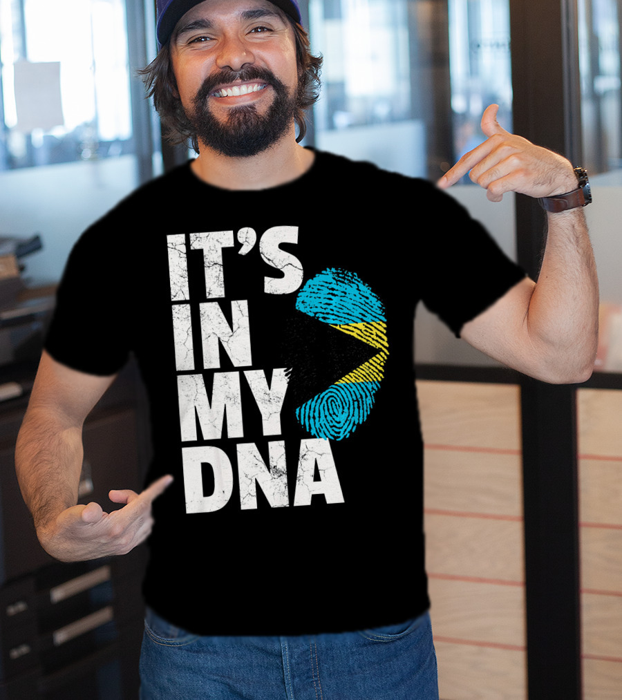 IT'S IN MY DNA Bahamas Bahamian Flag Fingerprint T-Shirt