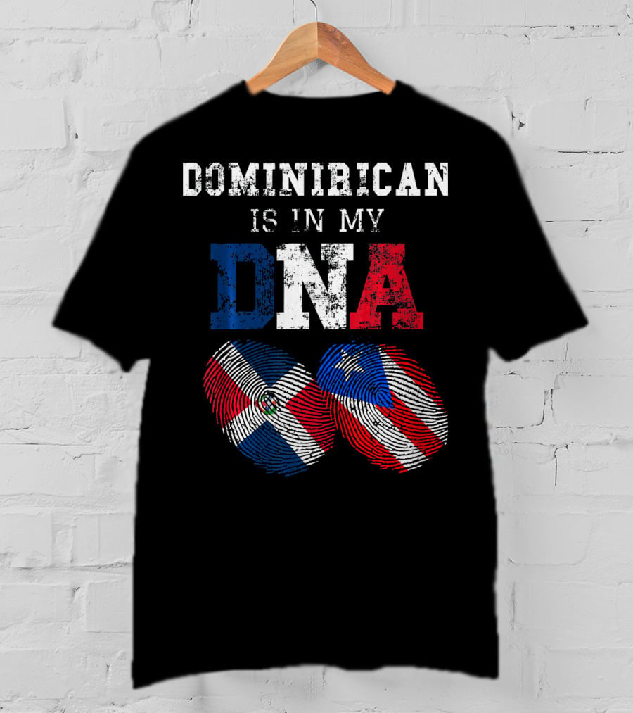 Dominirican Is In My DNA Puerto Rico Republica Flag Fingerprints T-Shirt