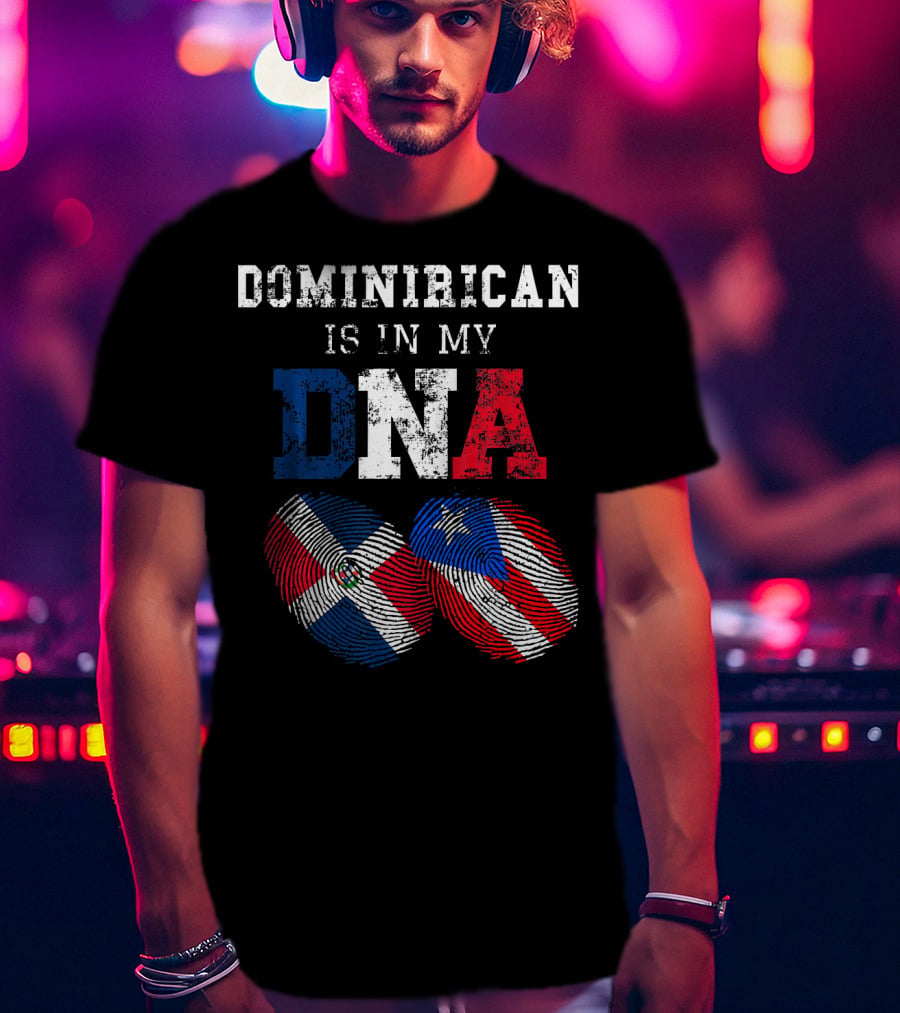 Dominirican Is In My DNA Puerto Rico Republica Flag Fingerprints T-Shirt