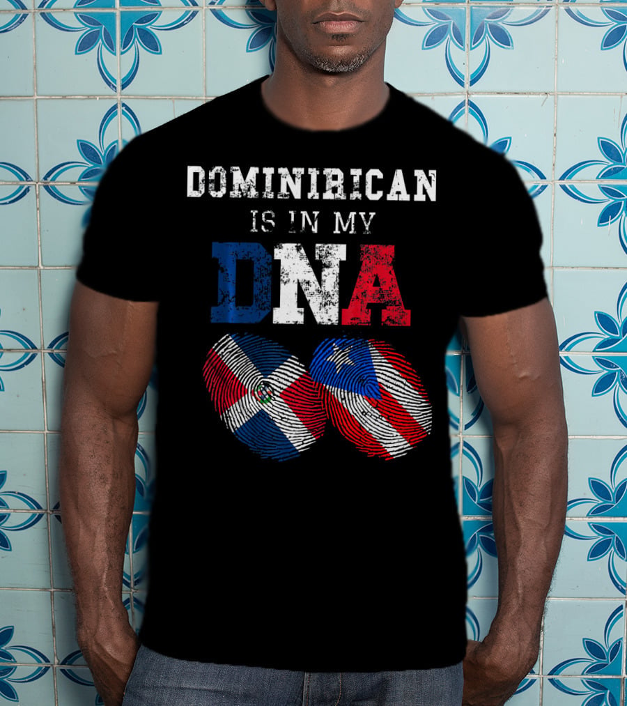 Dominirican Is In My DNA Puerto Rico Republica Flag Fingerprints T-Shirt