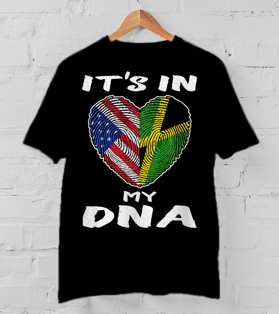 IT'S IN MY DNA USA Jamaica Fingerprint Heart T-Shirt