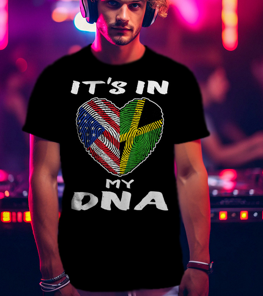 IT'S IN MY DNA USA Jamaica Fingerprint Heart T-Shirt