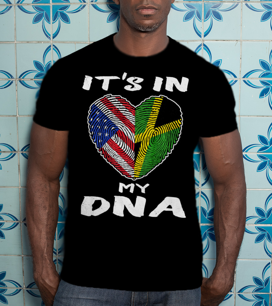 IT'S IN MY DNA USA Jamaica Fingerprint Heart T-Shirt