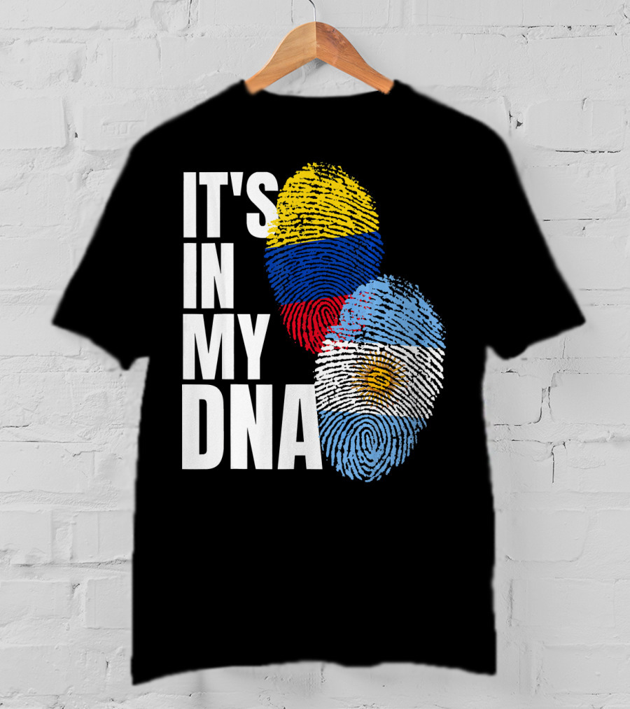 IT'S IN MY DNA Colombian And Argentinian Flags Fingerprint T-Shirt