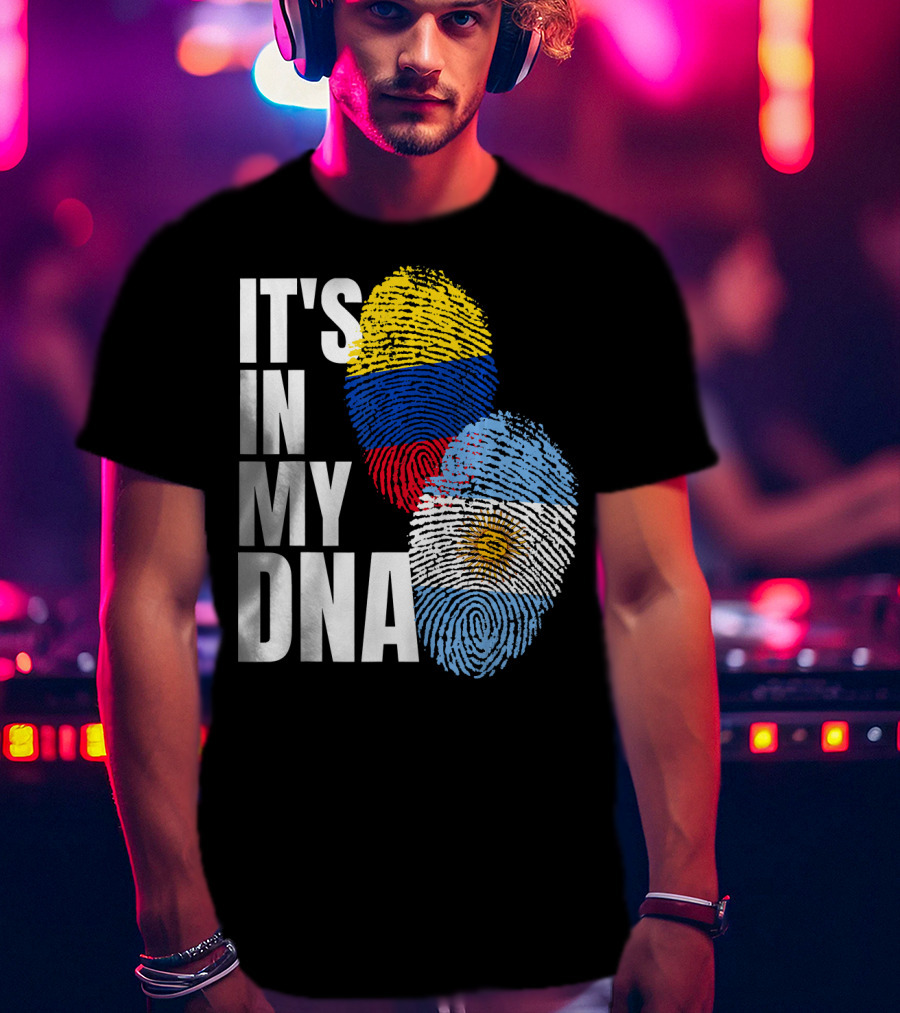 IT'S IN MY DNA Colombian And Argentinian Flags Fingerprint T-Shirt