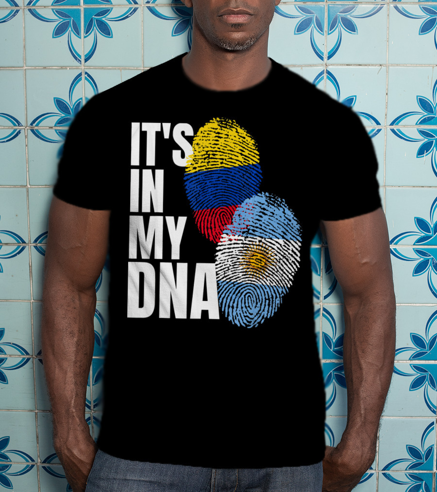IT'S IN MY DNA Colombian And Argentinian Flags Fingerprint T-Shirt