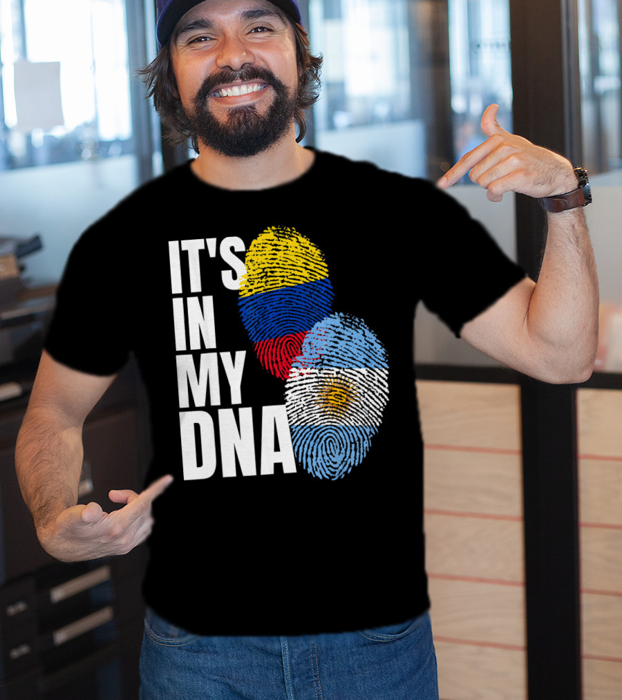 IT'S IN MY DNA Colombian And Argentinian Flags Fingerprint T-Shirt