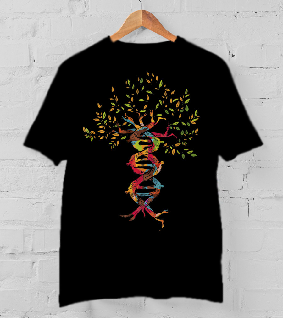 Tree Of Life DNA Genetics Spiral With Vibrant Colors And Leaves T-Shirt