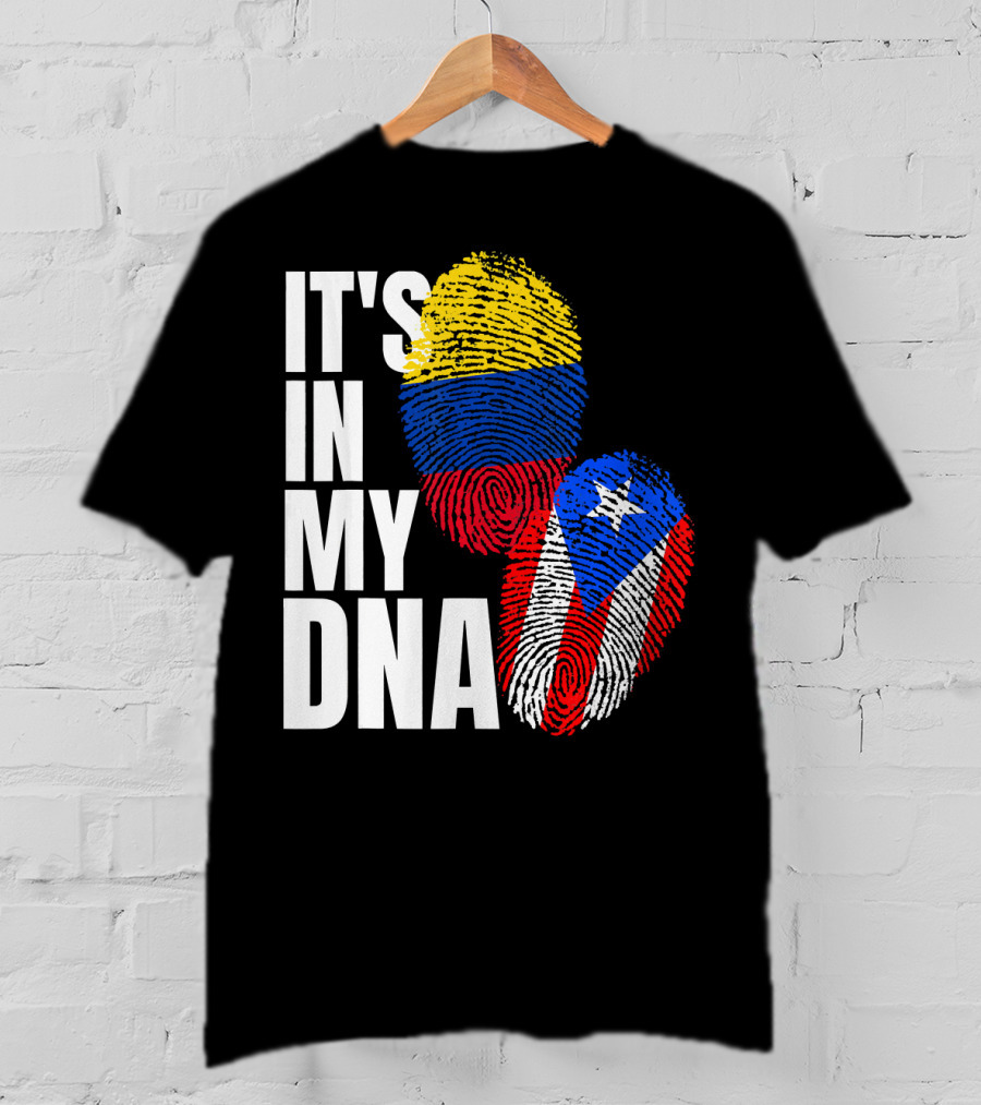 It's In My DNA Puerto Rican And Colombian Flag Fingerprints T-Shirt
