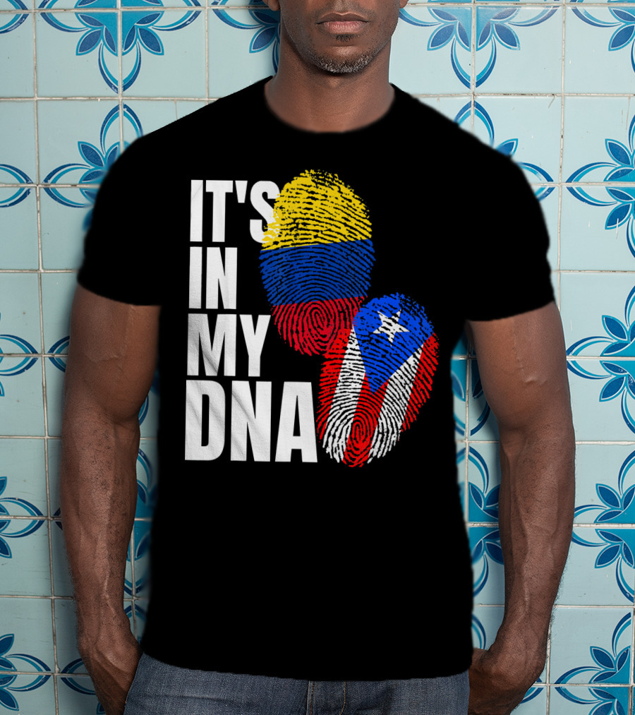 It's In My DNA Puerto Rican And Colombian Flag Fingerprints T-Shirt