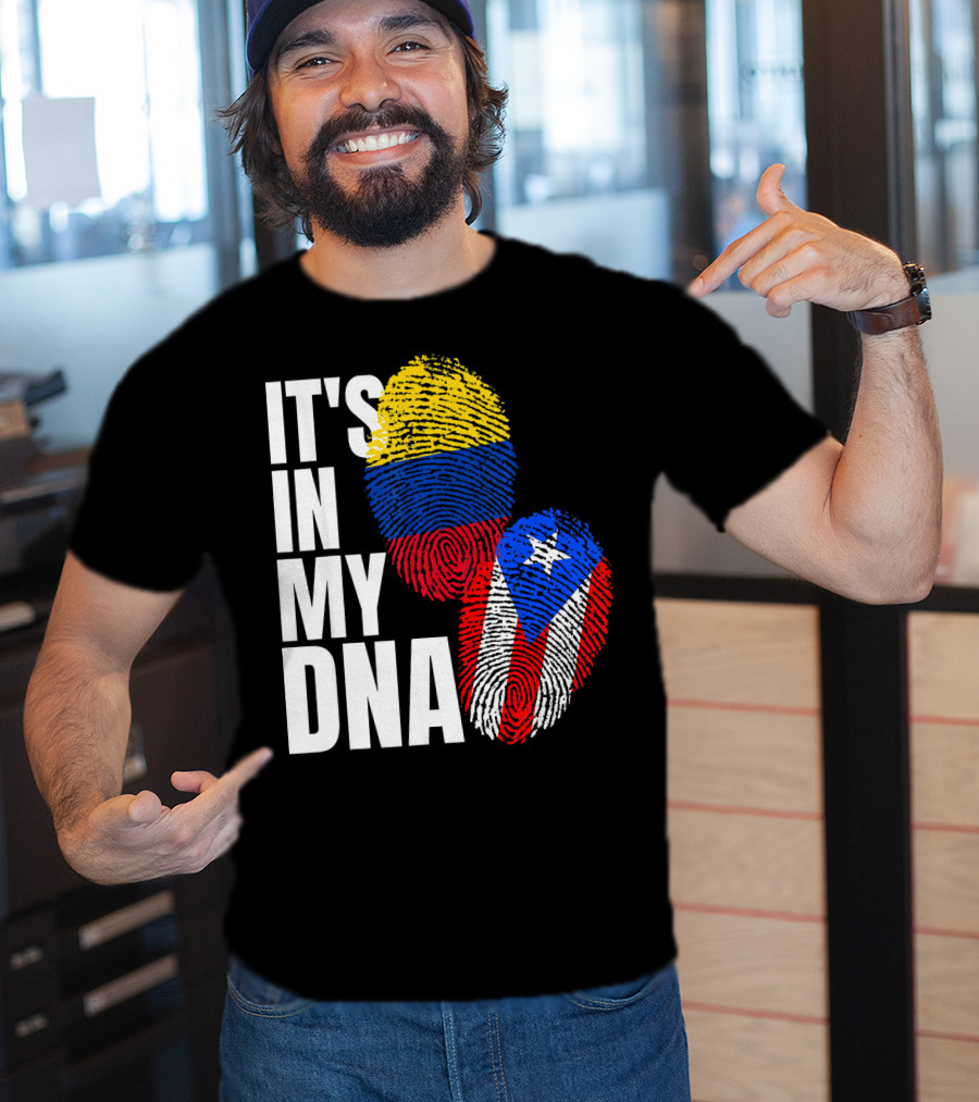 It's In My DNA Puerto Rican And Colombian Flag Fingerprints T-Shirt