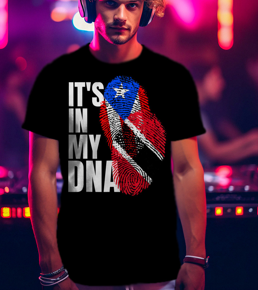 Trinidadian And Boricua Mix It's In My DNA Flag Fingerprint T-Shirt