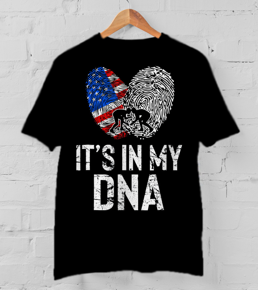 Wrestling USA Flag Fingerprint It's In My DNA T-Shirt