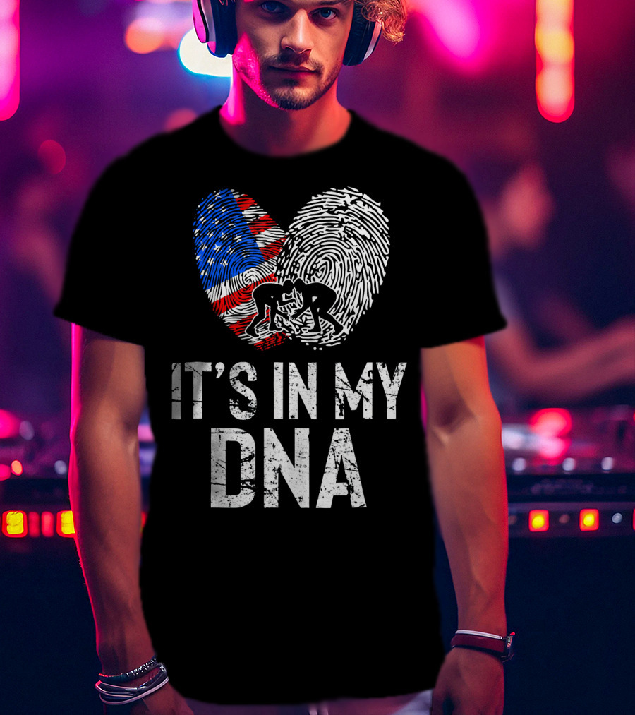 Wrestling USA Flag Fingerprint It's In My DNA T-Shirt