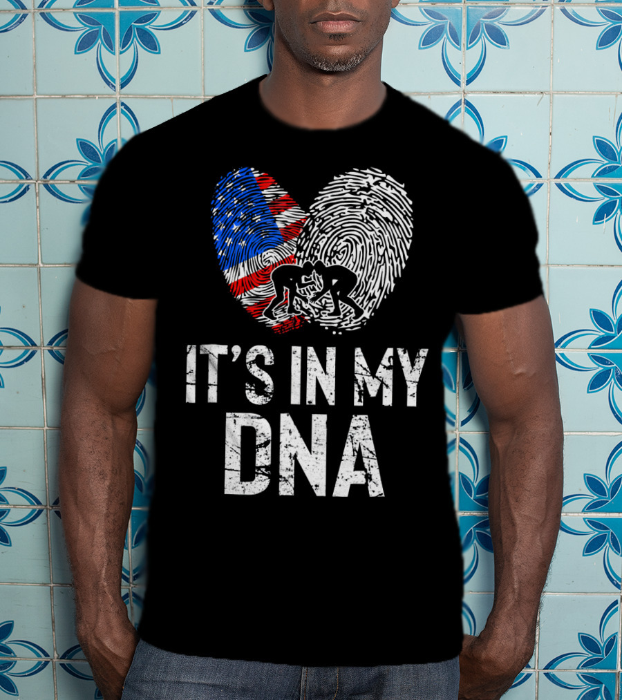 Wrestling USA Flag Fingerprint It's In My DNA T-Shirt