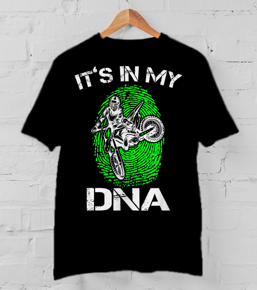 Motocross It's In My DNA Green Dirt Bike Fingerprint Rider T-Shirt