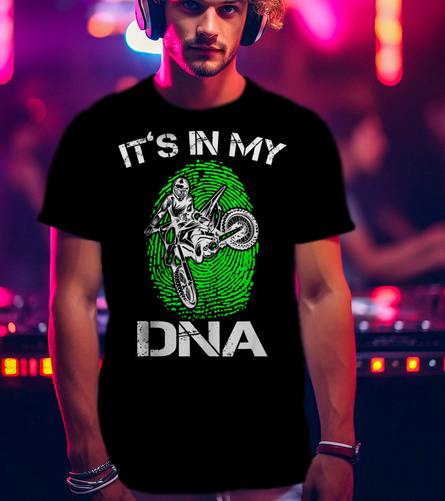 Motocross It's In My DNA Green Dirt Bike Fingerprint Rider T-Shirt
