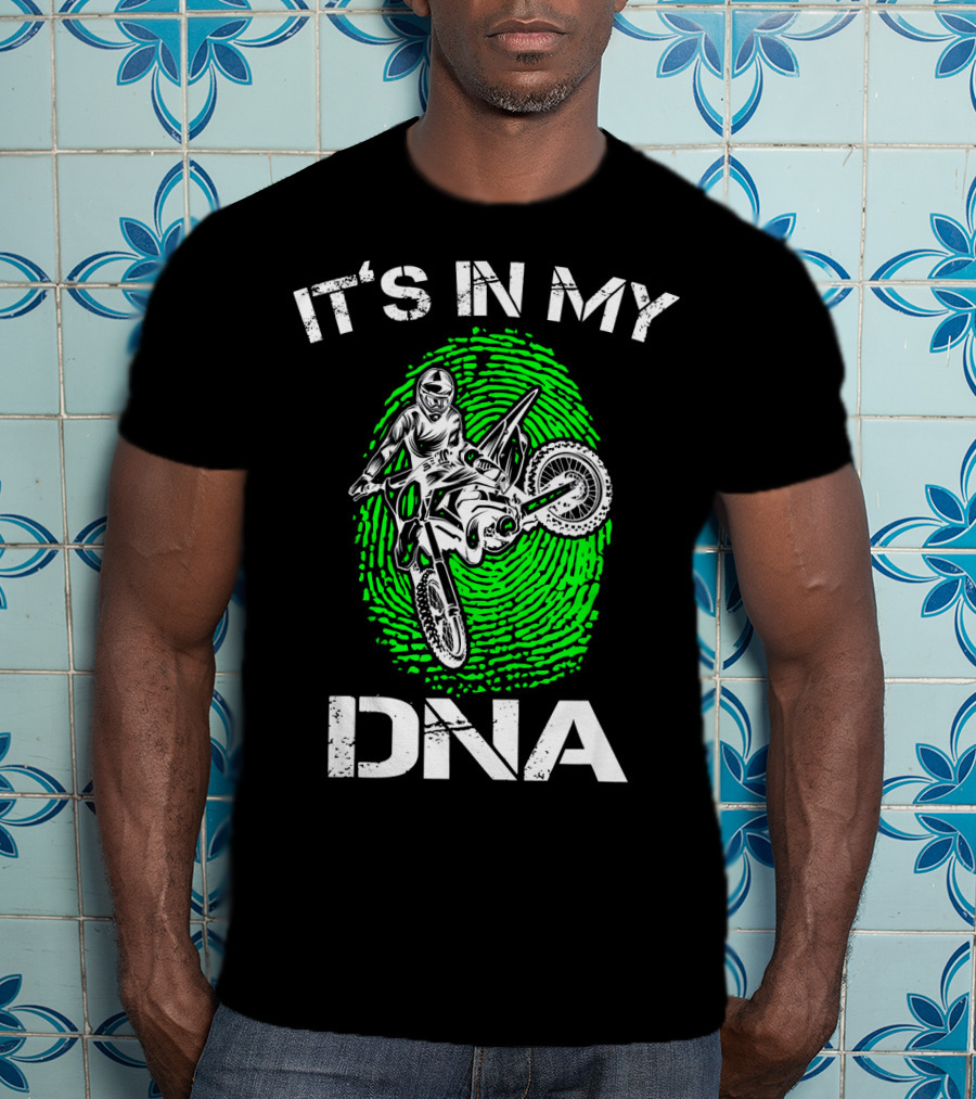 Motocross It's In My DNA Green Dirt Bike Fingerprint Rider T-Shirt