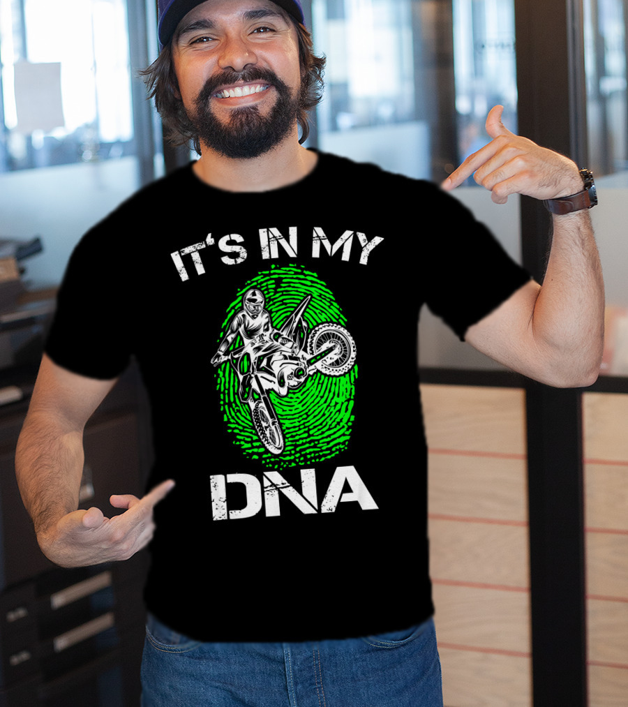 Motocross It's In My DNA Green Dirt Bike Fingerprint Rider T-Shirt