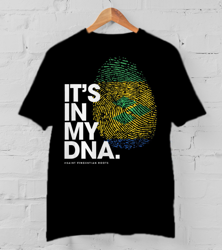 IT'S IN MY DNA Saint Vincentian Roots Fingerprint Flag Colors T-Shirt