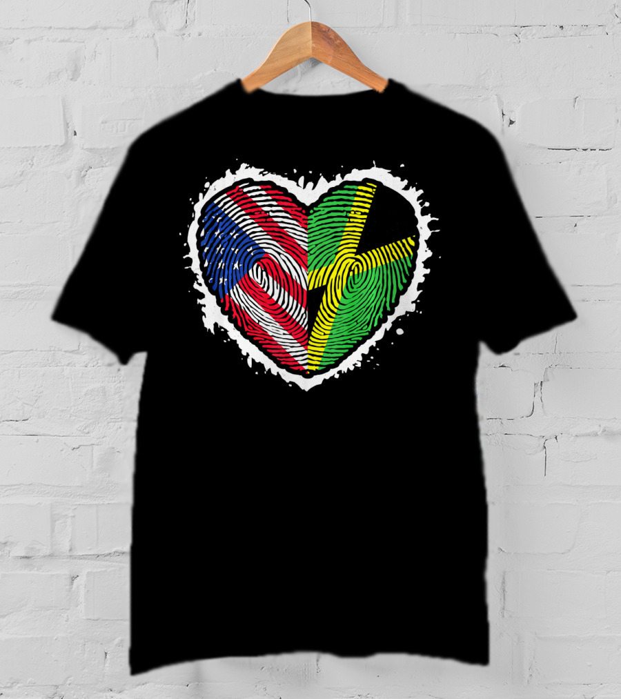 Fingerprint DNA Heart Love Jamaica USA Flag T-Shirt