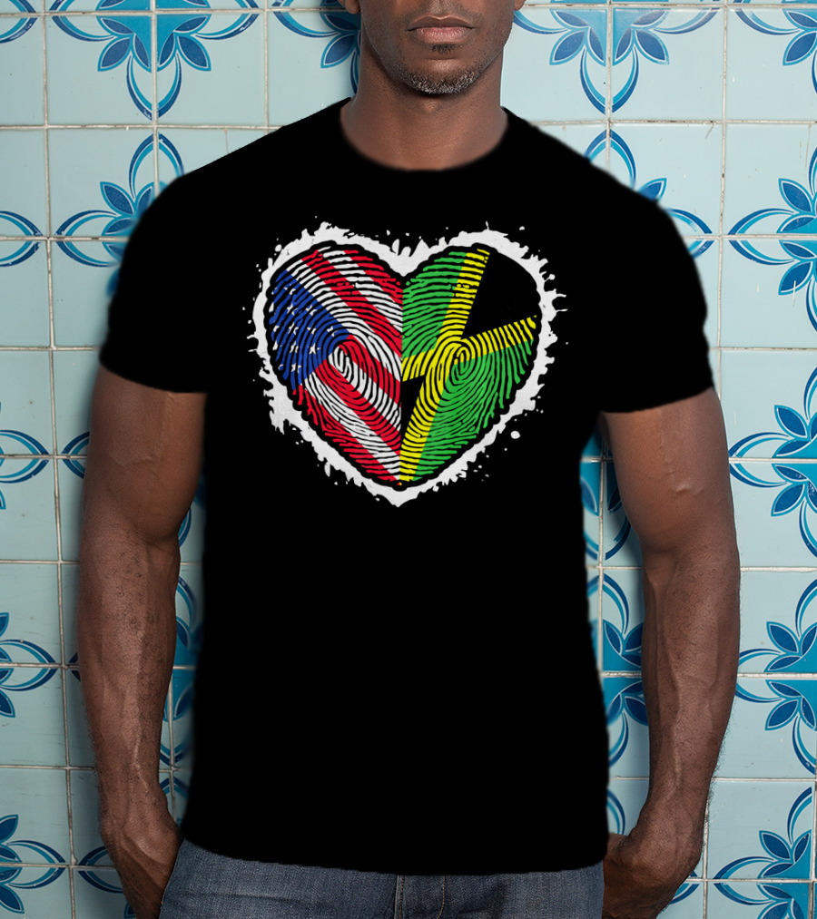 Fingerprint DNA Heart Love Jamaica USA Flag T-Shirt